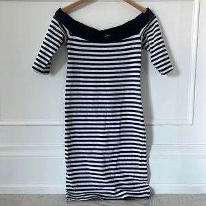 Off the shoulder cotton stripe dress